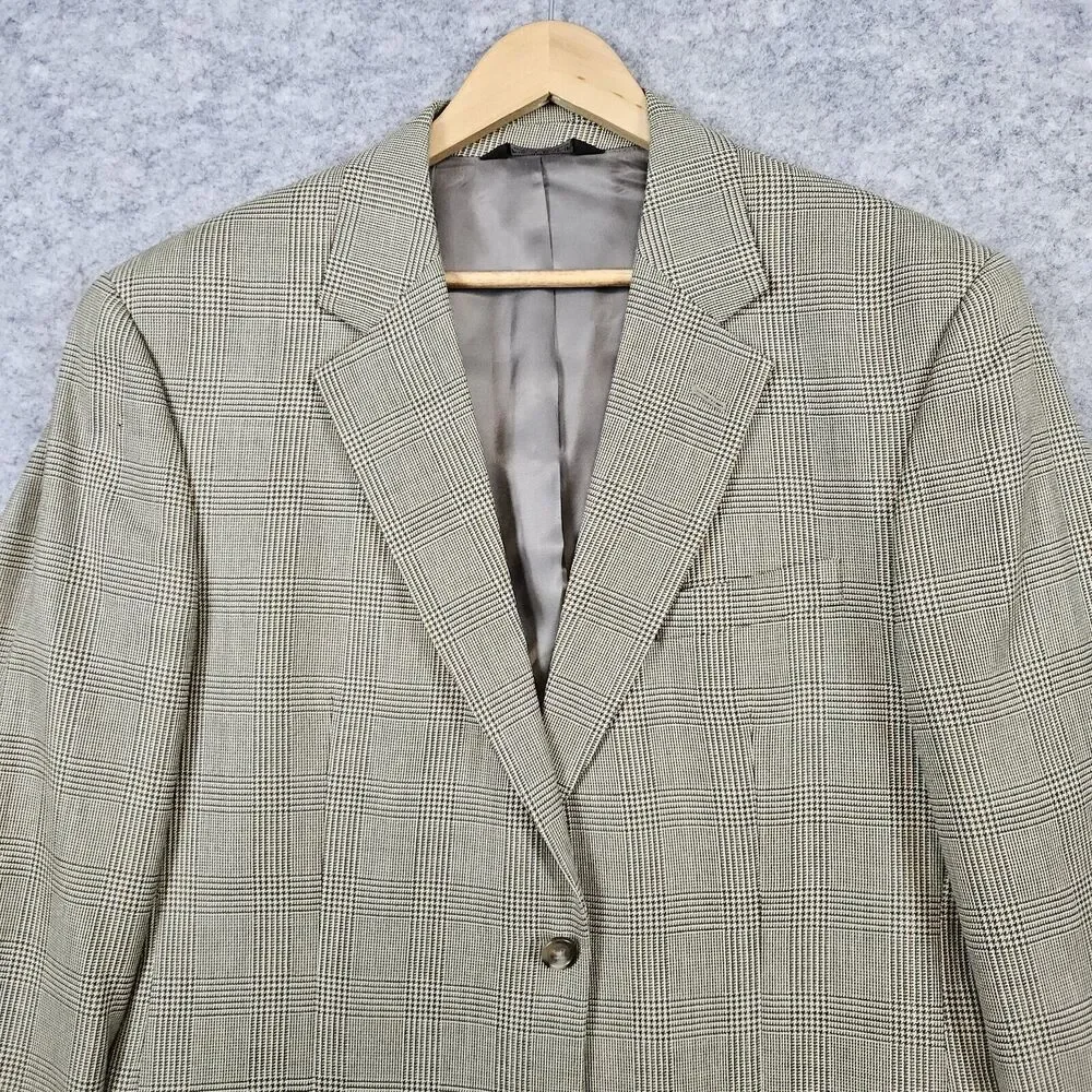 Jos A Bank Men's Size 42R Beige Windowpane Blazer/Sport Coat/Suit Jacket SPOT‎